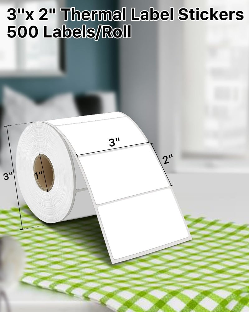 iEager 3" x 2" Thermal Labels, Rectangle Thermal Printer Stickers, Self-Adhesive Durable Sticker with Perforation Line, 500 Labels/Roll, White - Image 2